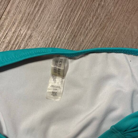 Victoria’s Secret Bikini Set Sz Sm Bandeau Top, Ruched Hipster Bottoms Teal Blue - Picture 5 of 12